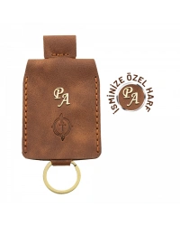 İsme Özel Çıtçıtlı Anahtarlık - % 100 Rainbow Deri - AG01001 - Kahverengi