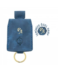 İsme Özel Çıtçıtlı Anahtarlık - % 100 Rainbow Deri - AG01001 - Saks Mavisi