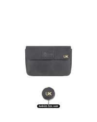 İsme Özel Çıtçıtlı El Çantası - %100 Crazy Deri - AC14002 - Antrasit