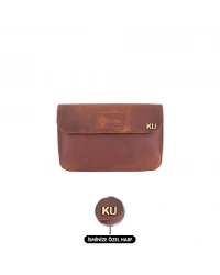 İsme Özel Çıtçıtlı El Çantası - %100 Crazy Deri - AC14002 - Taba