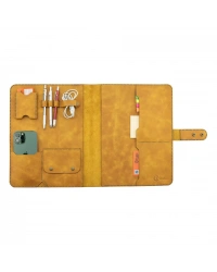 İsme Özel Çıtçıtlı Fonksiyonlu iPad Organizer - %100 Rainbow Deri - ET01002 - Hardal Sarısı