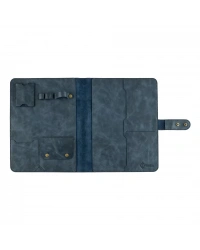 İsme Özel Çıtçıtlı Fonksiyonlu iPad Organizer - %100 Rainbow Deri - ET01002 - Lacivert