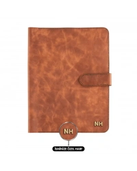 İsme Özel Çıtçıtlı Fonksiyonlu iPad Organizer - %100 Rainbow Deri - ET01002 - Tobacco