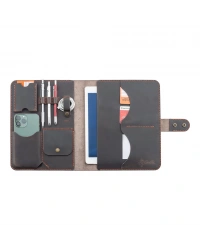 İsme Özel Çıtçıtlı Fonksiyonlu iPad Organizer - 10,9 (İnç) - %100 Crazy Deri - ET01004 - Kahverengi