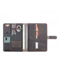 İsme Özel Çıtçıtlı Fonksiyonlu Macbook Organizer - %100 Crazy Deri - ET02004 - Kahverengi