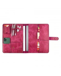 İsme Özel Çıtçıtlı Fonksiyonlu Macbook Organizer - %100 Rainbow Deri - ET02001 - Fuşya