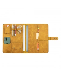 İsme Özel Çıtçıtlı Fonksiyonlu Macbook Organizer - %100 Rainbow Deri - ET02001 - Hardal Sarısı