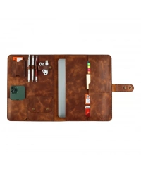 İsme Özel Çıtçıtlı Fonksiyonlu Macbook Organizer - %100 Rainbow Deri - ET02001 - Kahverengi