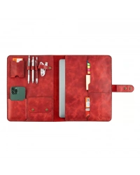 İsme Özel Çıtçıtlı Fonksiyonlu Macbook Organizer - %100 Rainbow Deri - ET02001 - Kırmızı