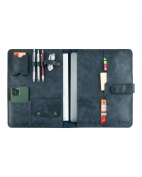 İsme Özel Çıtçıtlı Fonksiyonlu Macbook Organizer - %100 Rainbow Deri - ET02001 - Lacivert