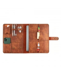 İsme Özel Çıtçıtlı Fonksiyonlu Macbook Organizer - %100 Rainbow Deri - ET02001 - Tobacco