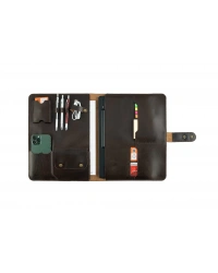 İsme Özel Çıtçıtlı Fonksiyonlu Macbook Organizer - %100 Tiesto Deri - ET02003 - Koyu Kahverengi