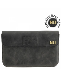 İsme Özel Çıtçıtlı Küçük El Çantası - %100 Rainbow Deri - AC14001 - Antrasit