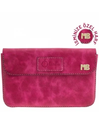 İsme Özel Çıtçıtlı Küçük El Çantası - %100 Rainbow Deri - AC14001 - Fuşya