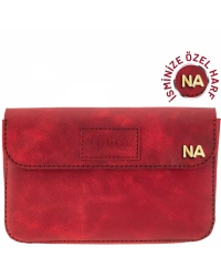 İsme Özel Çıtçıtlı Küçük El Çantası - %100 Rainbow Deri - AC14001 - Kırmızı