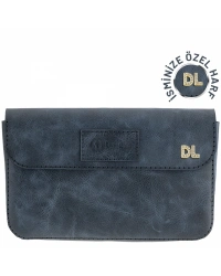 İsme Özel Çıtçıtlı Küçük El Çantası - %100 Rainbow Deri - AC14001 - Lacivert