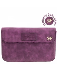 İsme Özel Çıtçıtlı Küçük El Çantası - %100 Rainbow Deri - AC14001 - Mor