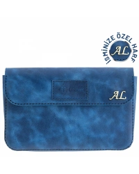 İsme Özel Çıtçıtlı Küçük El Çantası - %100 Rainbow Deri - AC14001 - Saks Mavisi