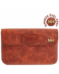 İsme Özel Çıtçıtlı Küçük El Çantası - %100 Rainbow Deri - AC14001 - Tobacco