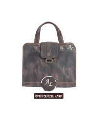 İsme Özel Crazy Büyük Boy Çanta - %100 Crazy Deri - AC09005 - Kahverengi