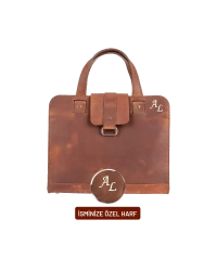 İsme Özel Crazy Büyük Boy Laptop Çantası - %100 Crazy Deri - AC09005 - Taba