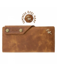 İsme Özel Dikey Çıtçıtlı Uzun Cüzdan - %100 Rainbow Deri - A010006 - Camel