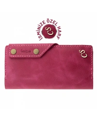 İsme Özel Dikey Çıtçıtlı Uzun Cüzdan - %100 Rainbow Deri - A010006 - Fuşya