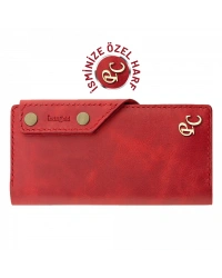 İsme Özel Dikey Çıtçıtlı Uzun Cüzdan - %100 Rainbow Deri - A010006 - Kırmızı