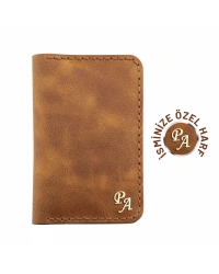 İsme Özel Dikey Mini Cüzdan - %100 Rainbow Deri - A010005 - Camel