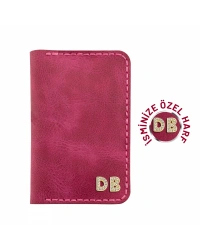 İsme Özel Dikey Mini Cüzdan - %100 Rainbow Deri - A010005 - Fuşya