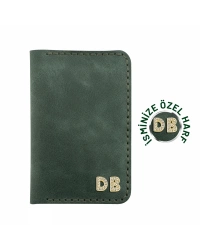 İsme Özel Dikey Mini Cüzdan - %100 Rainbow Deri - A010005 - Haki