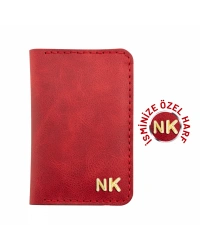 İsme Özel Dikey Mini Cüzdan - %100 Rainbow Deri - A010005 - Kırmızı