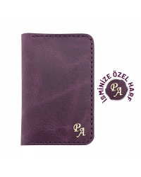 İsme Özel Dikey Mini Cüzdan - %100 Rainbow Deri - A010005 - Mor