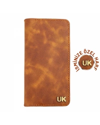 İsme Özel Dikey Uzun Cüzdan - %100 Rainbow Deri - A010007 - Camel