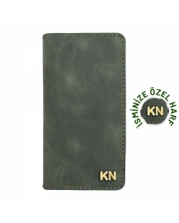 İsme Özel Dikey Uzun Cüzdan - %100 Rainbow Deri - A010007 - Haki