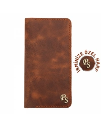 İsme Özel Dikey Uzun Cüzdan - %100 Rainbow Deri - A010007 - Kahverengi