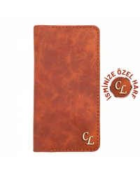 İsme Özel Dikey Uzun Cüzdan - %100 Rainbow Deri - A010007 - Tobacco