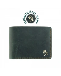 İsme Özel Dikey Uzun Klasik Cüzdan - %100 Crazy Deri - A010004 - Haki