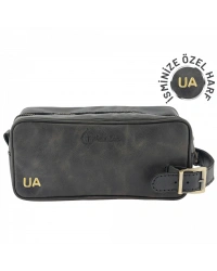İsme Özel Dopp Kit Kişisel Bakım ve Seyahat Çantası - %100 Rainbow Deri - AC14004 - Antrasit