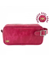 İsme Özel Dopp Kit Kişisel Bakım ve Seyahat Çantası - %100 Rainbow Deri - AC14004 - Fuşya