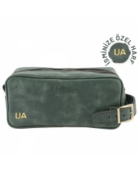 İsme Özel Dopp Kit Kişisel Bakım ve Seyahat Çantası - %100 Rainbow Deri - AC14004 - Haki