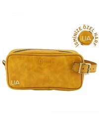 İsme Özel Dopp Kit Kişisel Bakım ve Seyahat Çantası - %100 Rainbow Deri - AC14004 - Hardal Sarısı