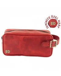 İsme Özel Dopp Kit Kişisel Bakım ve Seyahat Çantası - %100 Rainbow Deri - AC14004 - Kırmızı