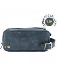 İsme Özel Dopp Kit Kişisel Bakım ve Seyahat Çantası - %100 Rainbow Deri - AC14004 - Lacivert