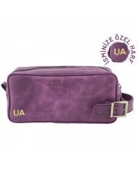 İsme Özel Dopp Kit Kişisel Bakım ve Seyahat Çantası - %100 Rainbow Deri - AC14004 - Mor