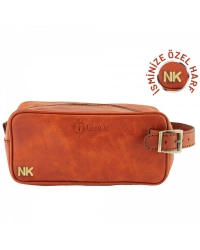 İsme Özel Dopp Kit Kişisel Bakım ve Seyahat Çantası - %100 Rainbow Deri - AC14004 - Tobacco