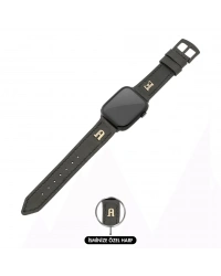 İsme Özel El Dikişli Apple Watch Saat Kordonu - %100 Çift Kat Deri - AG03001 - Antrasit