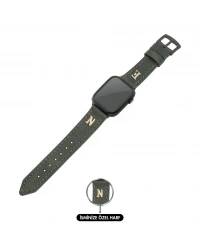 İsme Özel El Dikişli Apple Watch Saat Kordonu - %100 Çift Kat Deri - AG03001 - Haki