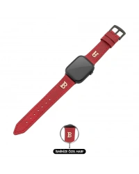 İsme Özel El Dikişli Apple Watch Saat Kordonu - %100 Çift Kat Deri - AG03001 - Kırmızı