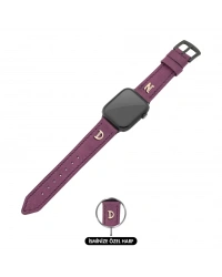 İsme Özel El Dikişli Apple Watch Saat Kordonu - %100 Çift Kat Deri - AG03001 - Mor